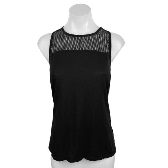 Athleta Black Crew Neck Mesh Trim Racerback Workout Tank Top Size M - Picture 1 of 4